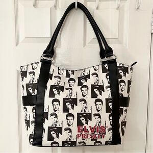 Elvis Presley Large Tote Bag Black & White Photo Print Zip Top